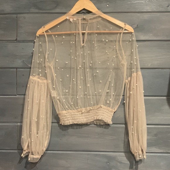 Orchre colored sheer top with pearls Small - Picture 5 of 6